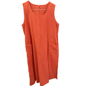 Orange 100 % cotton maxi dress XL w/pockets Lagenlook Vacation Travel Summer